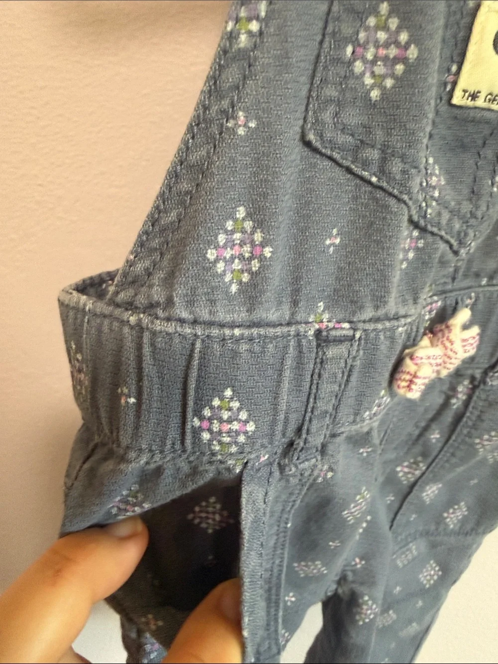 OshKosh B'gosh Slate Blue Printed Kids Overalls with Pink Bow Accent